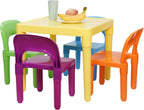 ZENY Kids Plastic Table and 4 Chairs Set, Multicolor Play Room Furniture for Reading, Train, Art, Crafts, Play