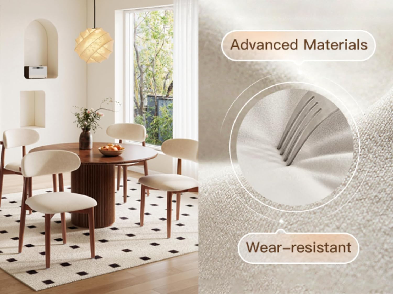 Wood Dining Chairs Set of 2, Modern Kitchen Chair, Upholstered Dining Chair with Ergonomic Backrest and Non-Slip Foot Pads, Farmhouse Dining Chairs Very Strong (Beige)
