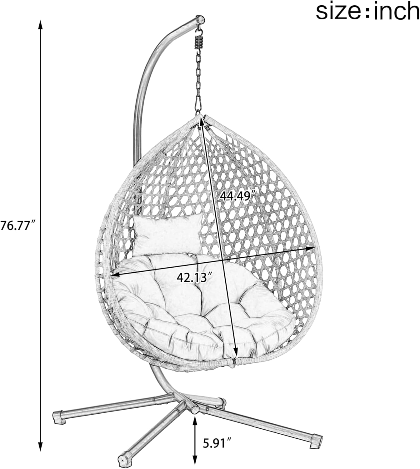 Hanging Egg Chair with Stand – 330 Lbs Capacity Patio Rattan Basket Chair, Garden Swing Hammock with Soft Removable Cushion, Indoor Outdoor for Balcony, Porch, Poolside & Bedroom, Gray+Beige