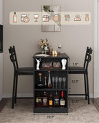 Garvee Bar Table and Chairs Set, 3 Piece Bar Table Set with with Flip Top Extension and Storage Shelves, Dining Table Set for 2, Suitable for Small Space Kitchen Apartment, Black