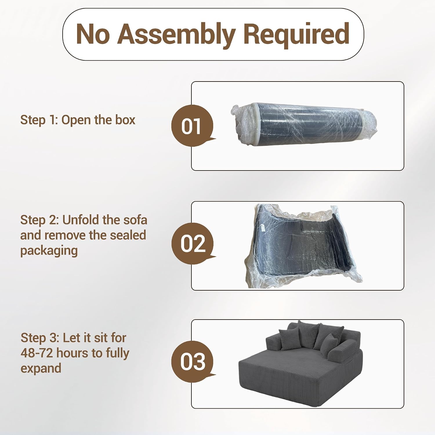 58" Oversized Boneless Chair, Corduroy Lounge Chaise Chair Indoor Sleeper Sofa Bed with Arms and 4 Pillows, No Assembly for Bedroom Living Room, Grey