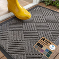 GORILLA GRIP 100% Waterproof All-Season WeatherMAX Doormat US Designed Natural Rubber, Stain Fade Resistant, Low Profile Indoor Outdoor Door Mats, Easy Clean, 29x17 Gray Diamond