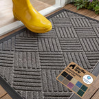 GORILLA GRIP 100% Waterproof All-Season WeatherMAX Doormat US Designed Natural Rubber, Stain Fade Resistant, Low Profile Indoor Outdoor Door Mats, Easy Clean, 29x17 Gray Diamond