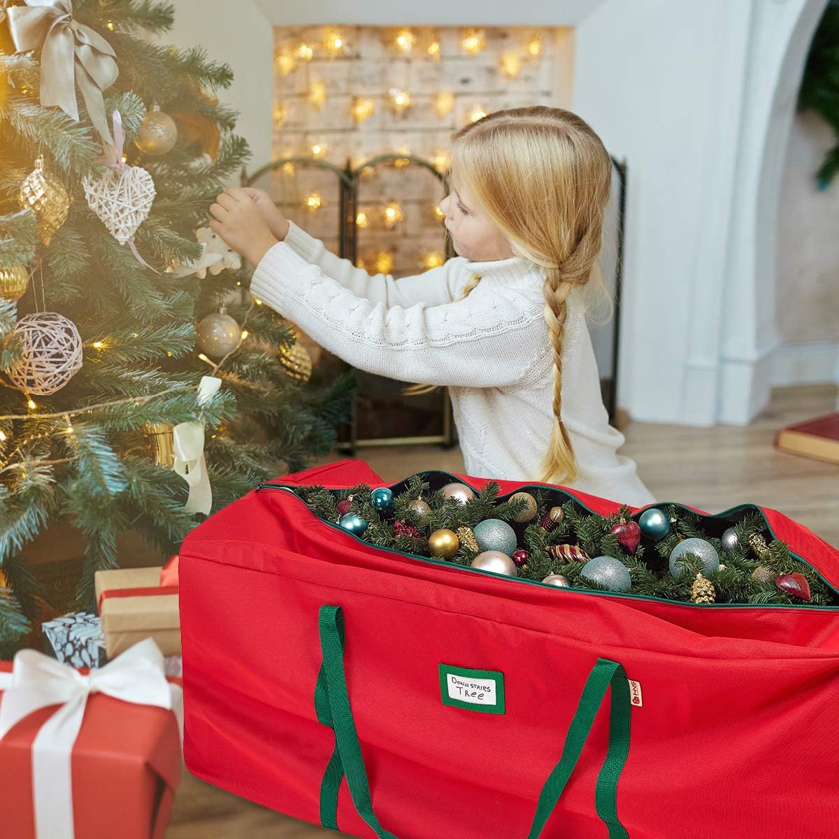 HOLDN’ STORAGE Christmas Tree Bag Heavy Duty 600D Oxford - Christmas Tree Bags Storage Fits Up To 9Ft, Extra Wide, Waterproof Storage Bags with Reinforced Handles & Zipper - Red
