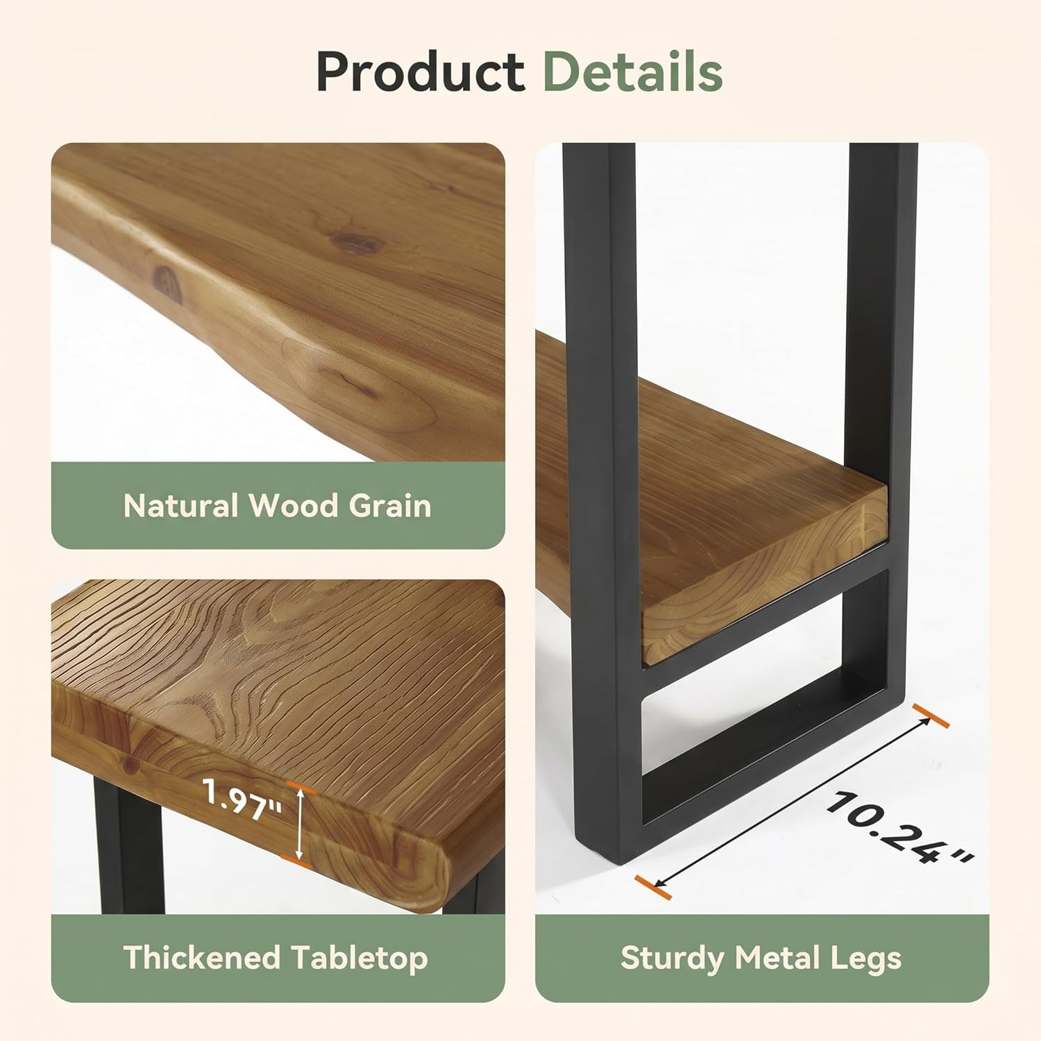 Solid Wood Live-Edge Console Table for Entryway, Farmhouse 63-Inch Narrow Long Sofa Table Behind Couch with Unique Shape, Heavy-Duty Metal Legs, Ideal for Foyer, Entrance, Living Room