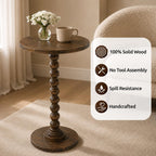 Solid Wood Round Side Table for Living Room, Bedroom and Office — Handcrafted End Table, Bedside Nightstand, Accent Table for Small Spaces with Tool-Free Assembly (Rustic Walnut)