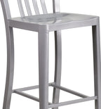 Flash Furniture Gael 30" Commercial Metal Barstools with Footrest, Vertical Slat Back Bar Height Stools for Restaurants and Kitchens, Set of 2, Silver