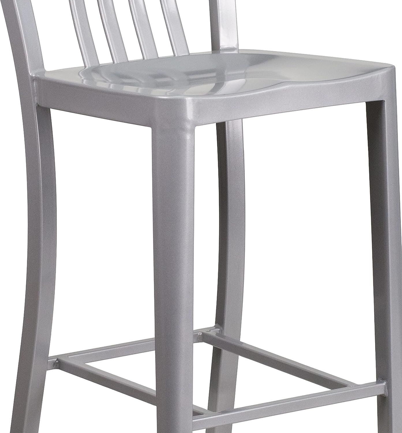Flash Furniture Gael 30" Commercial Metal Barstools with Footrest, Vertical Slat Back Bar Height Stools for Restaurants and Kitchens, Set of 2, Silver