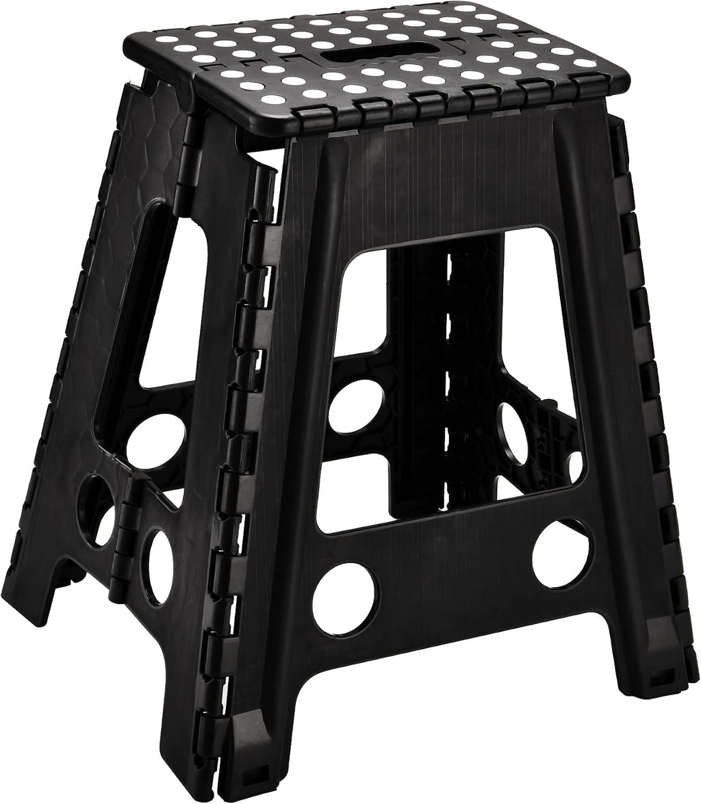 SUGARLEE 18 inch Folding Step Stool Heavy Duty Plastic Foldable Step Stool-Lightweight Foot Stool with Portable Handle, Compact Plastic Foldable Step Stool for Bathroom,Bedroom, Kitchen（Black