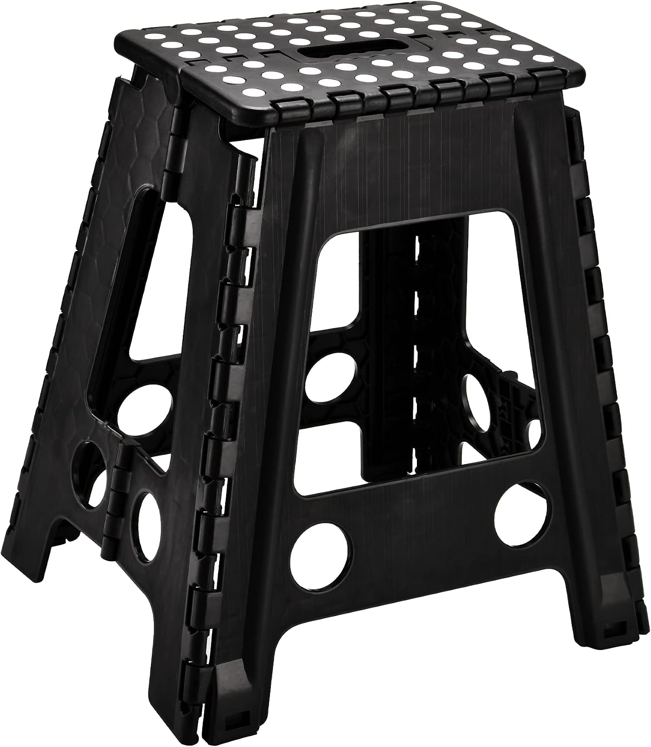 SUGARLEE 18 inch Folding Step Stool Heavy Duty Plastic Foldable Step Stool-Lightweight Foot Stool with Portable Handle, Compact Plastic Foldable Step Stool for Bathroom,Bedroom, Kitchen（Black