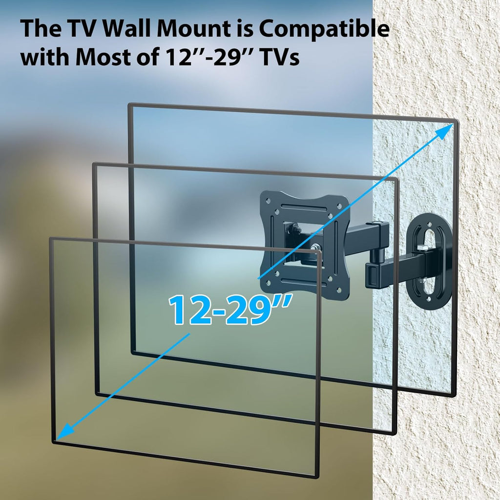 Full Motion TV Wall Mount for Most 12-29 Inch Flat Curved TV&Computer up to 22lbs,Sturdy TV Wall Bracket with Tilt Swivel Extension, Max VESA 100x100mm 17 19 21 23 27 Articulating Monitor Mount