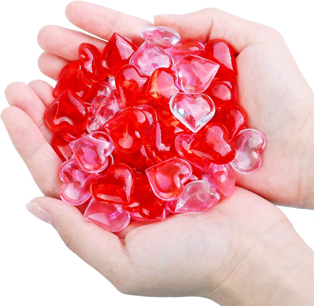 URATOT 240 Pieces Red White Pink Acrylic Heart Gems 1 LB Valentine's Day Decoration Party Table Scatter Decorations with Round Box for Vase Fillers, Valentine's Day, Wedding and Home Decorations