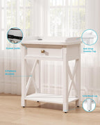 karlott 28" Nightstand with Charging Station, Solid Wood Night Stand with Pre-Assembled Drawer, Painted Bedside Table with Storage Shelf, Farmhouse End Side Table for Bedroom, Living Room, White
