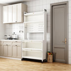 65'' Kitchen Pantry Storage Cabinet, Storage & Microwave Oven Countertop, Pantry Cabinets with 3 Doors and 4 Layers Hole Plate Versatile Storage for Kitchen, Living Room, Dining Room