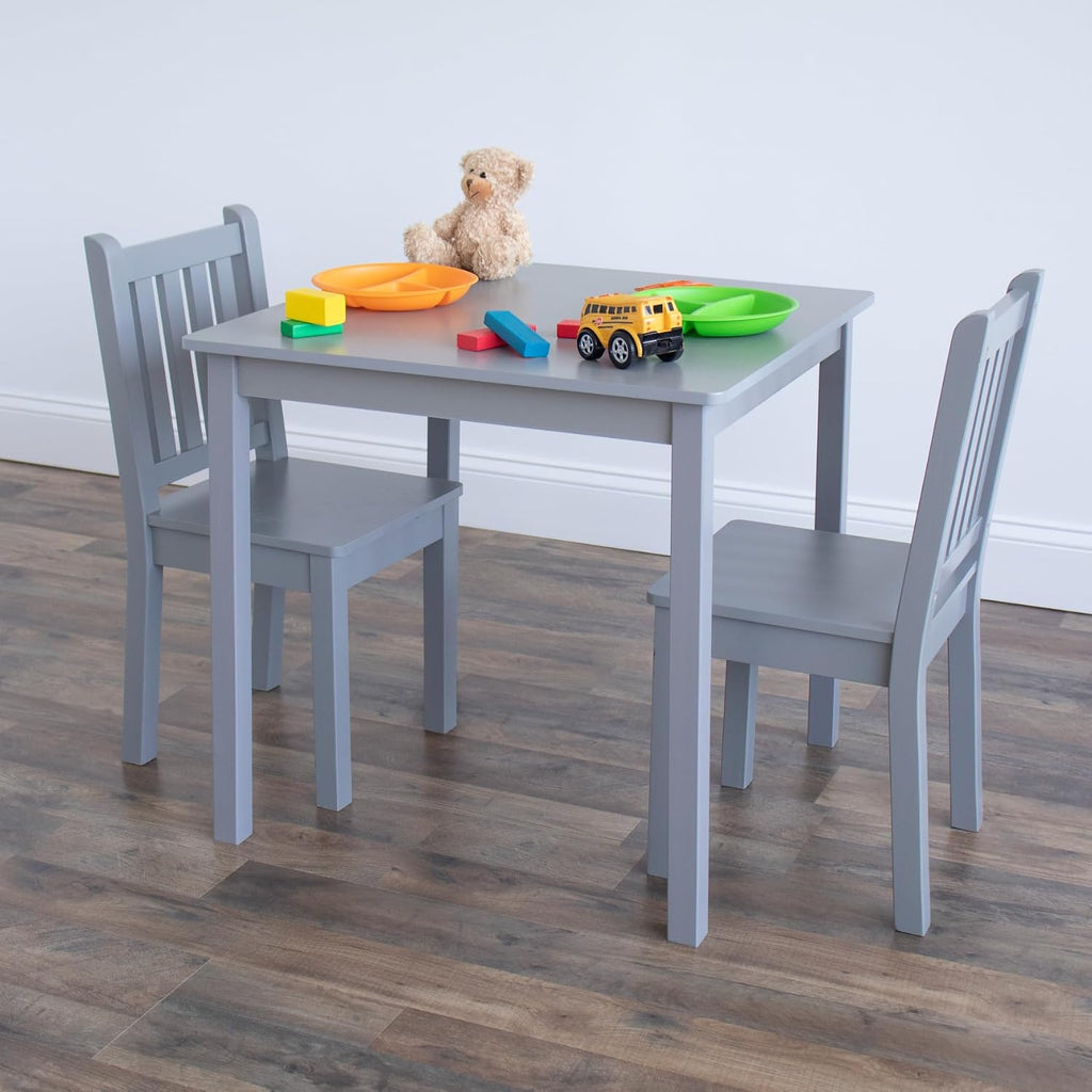 Humble Crew Kids Table and Chair Set, Toddler Activity Table with 2 Chairs for Play, Crafts, Snacks & Learning, Wooden Kids Furniture for Playroom & Bedroom, Grey