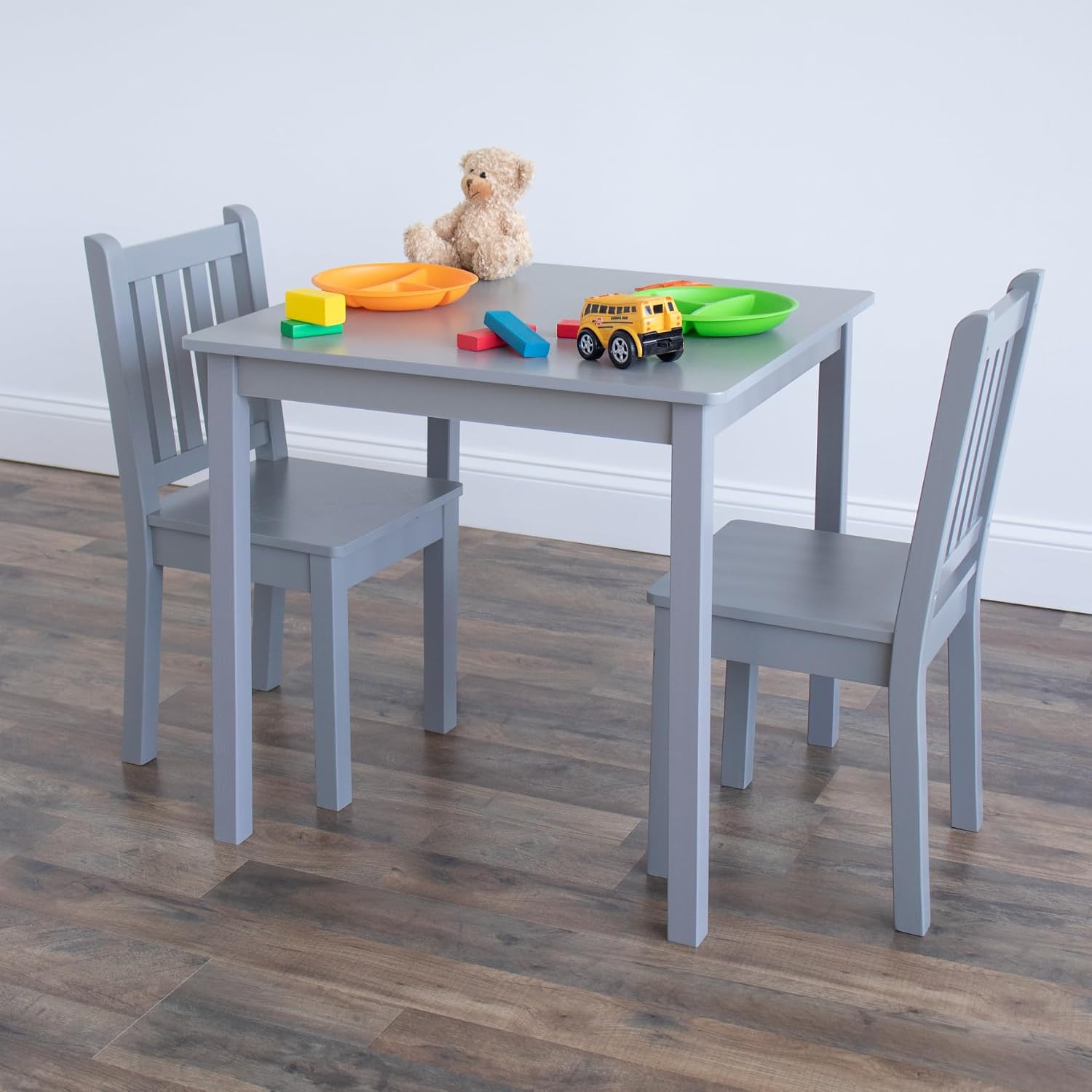 Humble Crew Kids Table and Chair Set, Toddler Activity Table with 2 Chairs for Play, Crafts, Snacks & Learning, Wooden Kids Furniture for Playroom & Bedroom, Grey