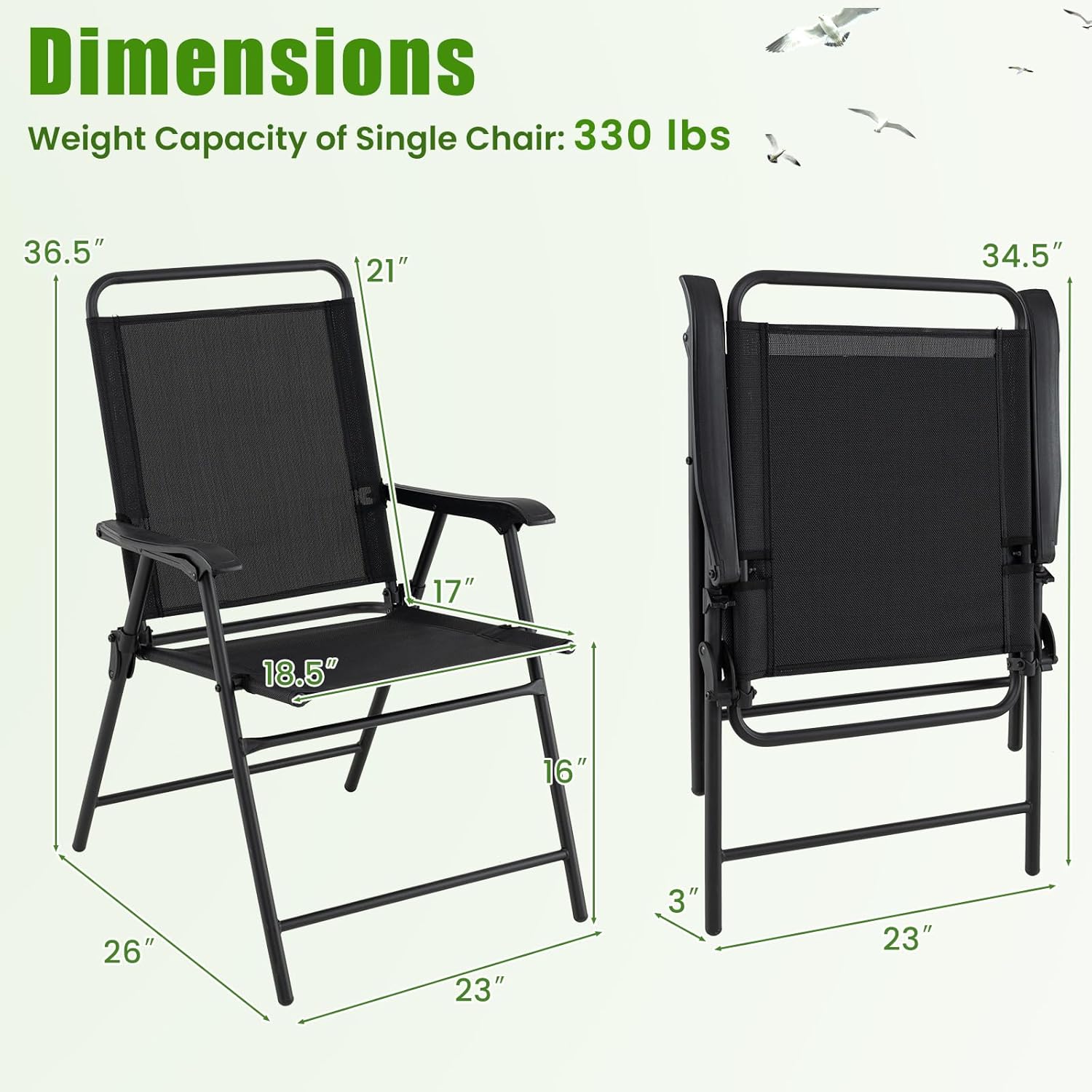 S AFSTAR Patio Chairs Set of 4, Outdoor Folding Lawn Chairs Sling Back Dining Chairs with Armrests & Breathable Seat, Metal Frame Folding Chairs for Garden, Deck, Yard & Porch