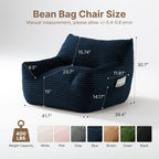 Bean Bag Chair for Adults & Kids, Giant Bean Bag Sofa with Side Pocket, Corduroy Beanbag Chair with Armrests, Comfy Stuffed Floor Sofa for Living Room Bedroom Dorm, Blue