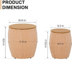 Wicker Side Table Set of 2, Round End Tables with Storage Basket, Multifunctional Barrel Side Tables for Living Room, Bedroom, Laundry