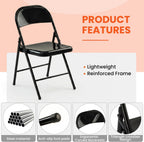 Metal Folding Chairs 30 Pack All Steel Metal Frame Portable Commercial-Grade Foldable Chair with Double Hinged for Office Wedding Party Patio Dinning Events,Onyx Black