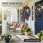 Red White and Blue Flowers Artificial Flowers Outdoor, 4th of July Decoration Tricolor Patriotic Artificial Flower Hanging Porch Decor, Patriotic Artificial Flowers for Independence Day Decor (2pcs)