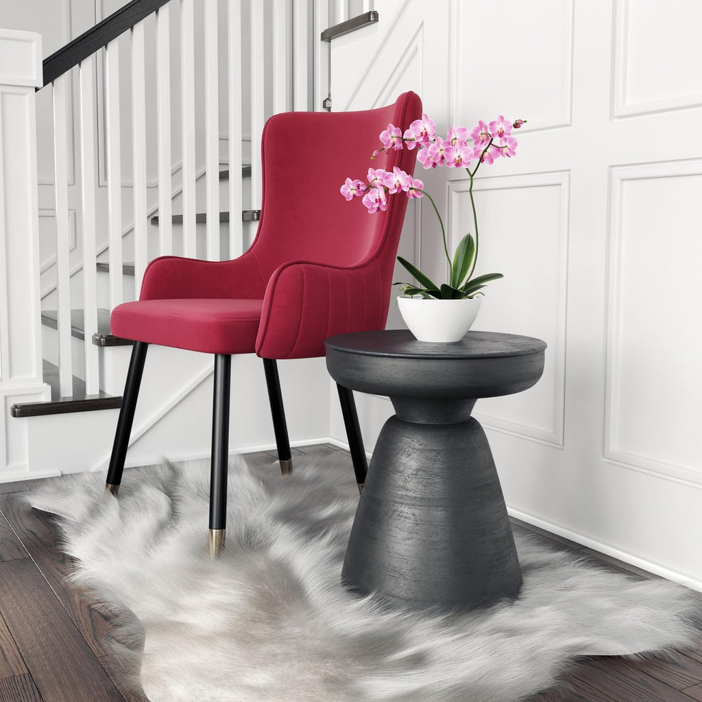 HomeStock Mango Wood Side Table - Modern Accent Stool - Black Finish Furniture