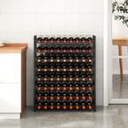 Wine Rack Freestanding Floor, Bamboo 8-Tier 69 Wine Bottle Holder Racks Countertop Cabinet Display, Wooden Stackable Modular Wine Storage Organizer Shelves for Kitchen Bar Cellar Dining Room Black