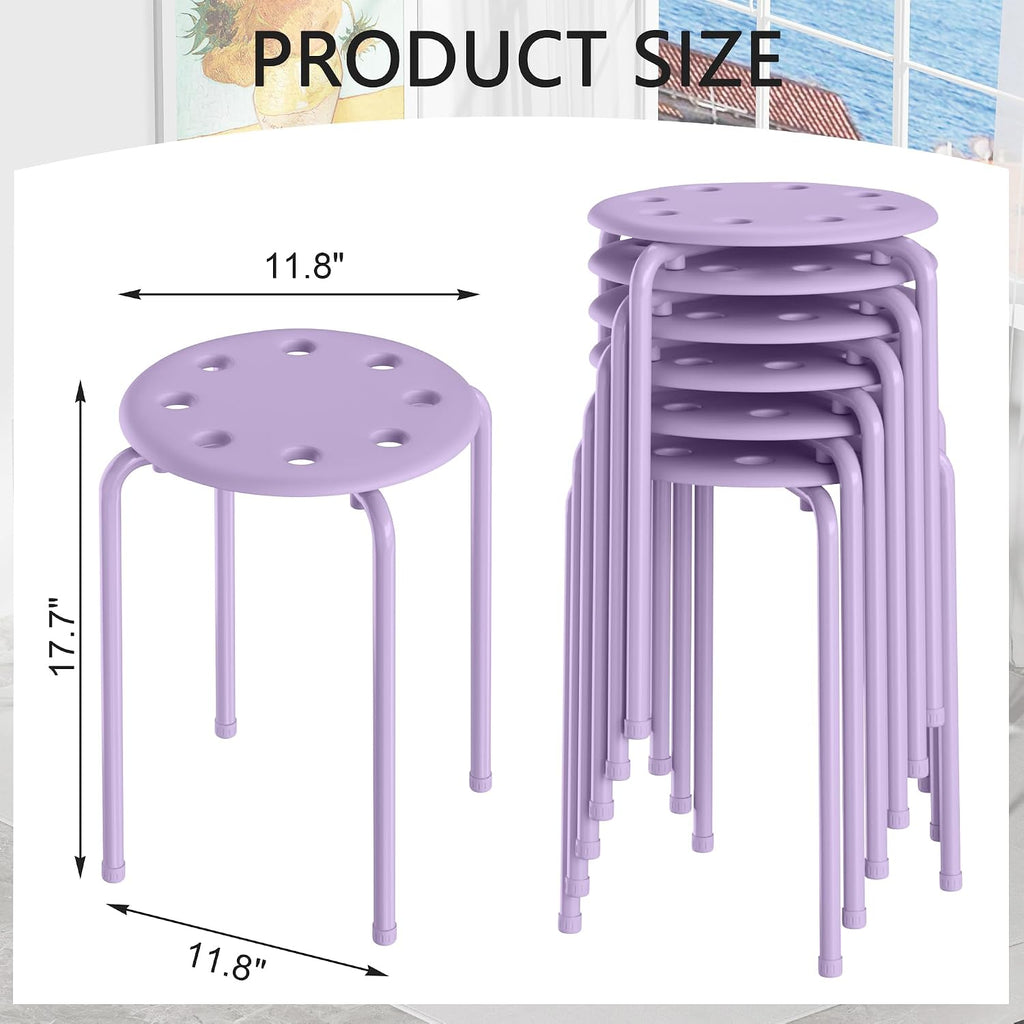 VECELO 6-Piece Stacking Stools, 17.7 Inch Standard Height, Portable Stackable Colorful Decoration Stools for School Classroom and Office Use, Purple
