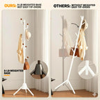 Heavy Duty Coat Rack, 8-Hook Freestanding Metal Clothes Tree Stand for Entryway, Hallway, Bedroom - Sturdy Triangle Base, Non-Tipping, Space Saving, White