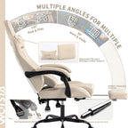 Gaming Chair with Footrest Ergonomic Computer Chair Massage Lumbar Cushion, Racing Video Game Chair Adjustable Rocker Recliner Executive Office Desk Chair Pu Leather for Adults, Beige