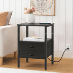 HOOBRO End Table with Charging Station, Bedside Table with 2 Drawer & USB Port & Type-C Port, Nightstand for Small Spaces, Stable and Sturdy, for Living Room, Black BB43UBZ01