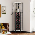 Homeiju Corner Wine Rack with Glass Holder and Led Strip Light, Corner Bar Wine Racks Freestanding Floor, Industrial Corner Bar Cabinet for Kitchen, Dining Room, Living Room or Cellar