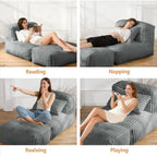 Big Bean Bag Lounger Sofa with Pillow, Large Bean Bag Chairs for Adults, Oversized Beanbag Sofa, Comfy Bean Bag Couch with Memory Foam Filled for Living Room, Bedroom, Gray