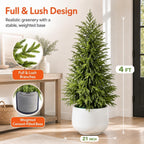 4ft Artificial Topiary Trees Set of 2, Faux Outdoor Artificial Plants UV Resistant Potted Faux Shrubs, Nofork Pine Trees with Light for Front Porch Garden