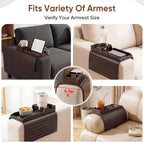 Bamboo Couch Arm Tray Table with Built-in Cup Holder, Foldable Anti-Slip Sofa Armrest Table for Drinks, Phone & Remote, Fits 4.7–16.9 in Armrests, Holds Cups up to 3.5 in Diameter (Brown)