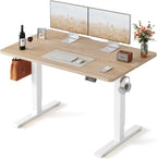 Electric Height Adjustable Standing Desk 48 x 24 Inch, Sit Stand Up Computer Office Desk with Splice Board, White Frame and Maple Top