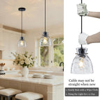 5.9” Mini Hammered Glass Black Pendant Lights Kitchen Island 2 Pack, Small Farmhouse Pendant Light Fixtures, Adjustable Modern Hanging Lighting Kitchen Pendant Lights over Island Sink Dining Room