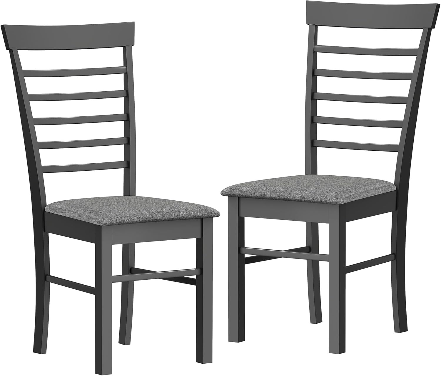 HOMCOM Wooden Dining Chairs Set of 2, Farmhouse Upholstered Kitchen Chairs with Rubber Wood Frame for Living Room, Dining Room, Black and Gray