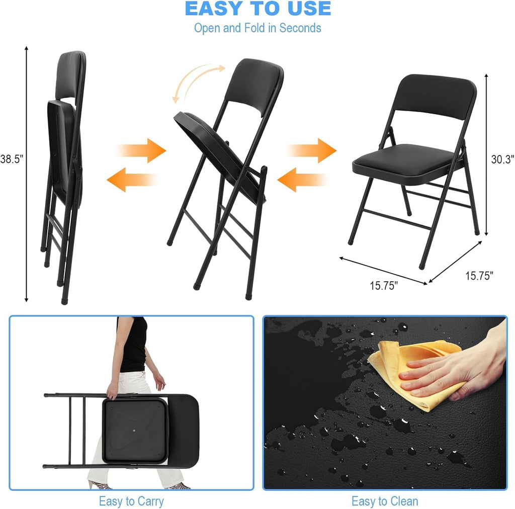 12 Pack Black Folding Chairs with 3cm Thick Padded Cushion, Metal Chairs with Durable Double-bar Steel Frame for Home and Office, for Indoor and Outdoor Events, 380LBS