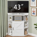 VECELO Corner Storage Cabinet with Charging Station, 34" Shelf with Door & Adjustable Shelves, Organizer for Living Room, Office & Gaming Setup, Fits Monitors up to 43" TV, White
