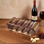 MultiBey 8-Bottle Acacia Wood Wine Rack - Freestanding Wine Compact Countertop & Cabinet Storage, Tabletop Wine Liquor Bottle Holder for Kitchen, Bar (16.34"x5.91"x4.92")