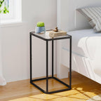 Garden 4 you Glass Side Table, Rectangle End Table with Metal Frame, Modern Bedside Table for Office, Bedroom, Living Room, Study, Small Spaces, Easy Assembly, 15.75 * 11.81 * 20.87 Inches, Black