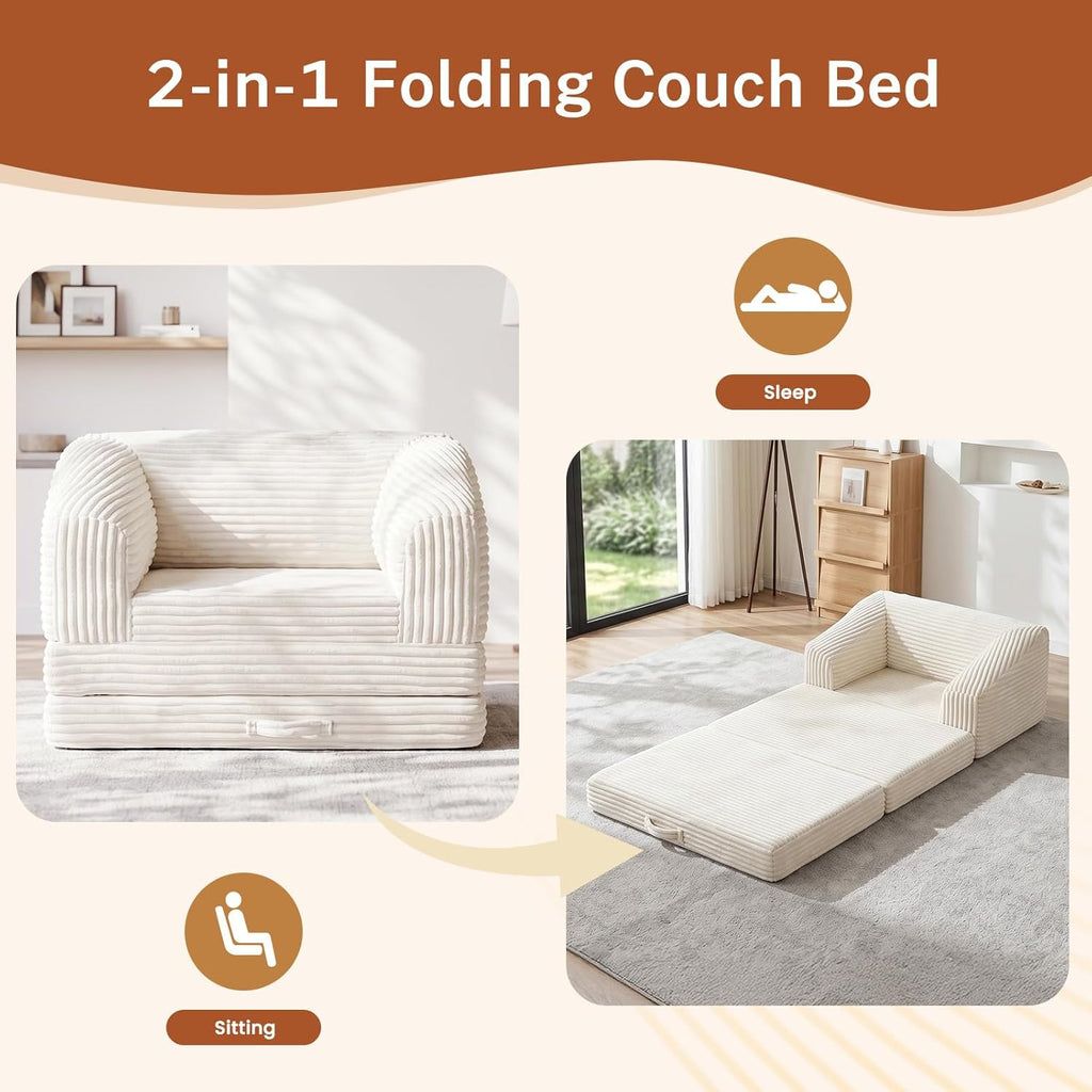 Convertible Boneless Couch Sleeper Sofa Bed, Folding Oversized Bean Bag Couch, Comfy Sofa Chairs for Adults with Filling, Single, Beige