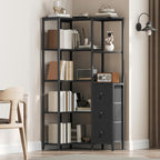 YATINEY Corner Bookshelf, 5-Tier L-Shaped Bookcase with 3 Fabric Drawers, Storage Display Shelf, Freestanding Tall Open Shelf, for Living Room, Bedroom, Home Office, Black SJ12BB