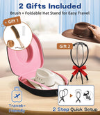 Hat Box for Cowboy Travel Extra Large, Waterproof Hard Hat Travel Case Storage Can for Fedora Panama Tweed Cap Holder Organizer Carrier with Adjustable Carry Strap, Mens Western Gift, Large Pink