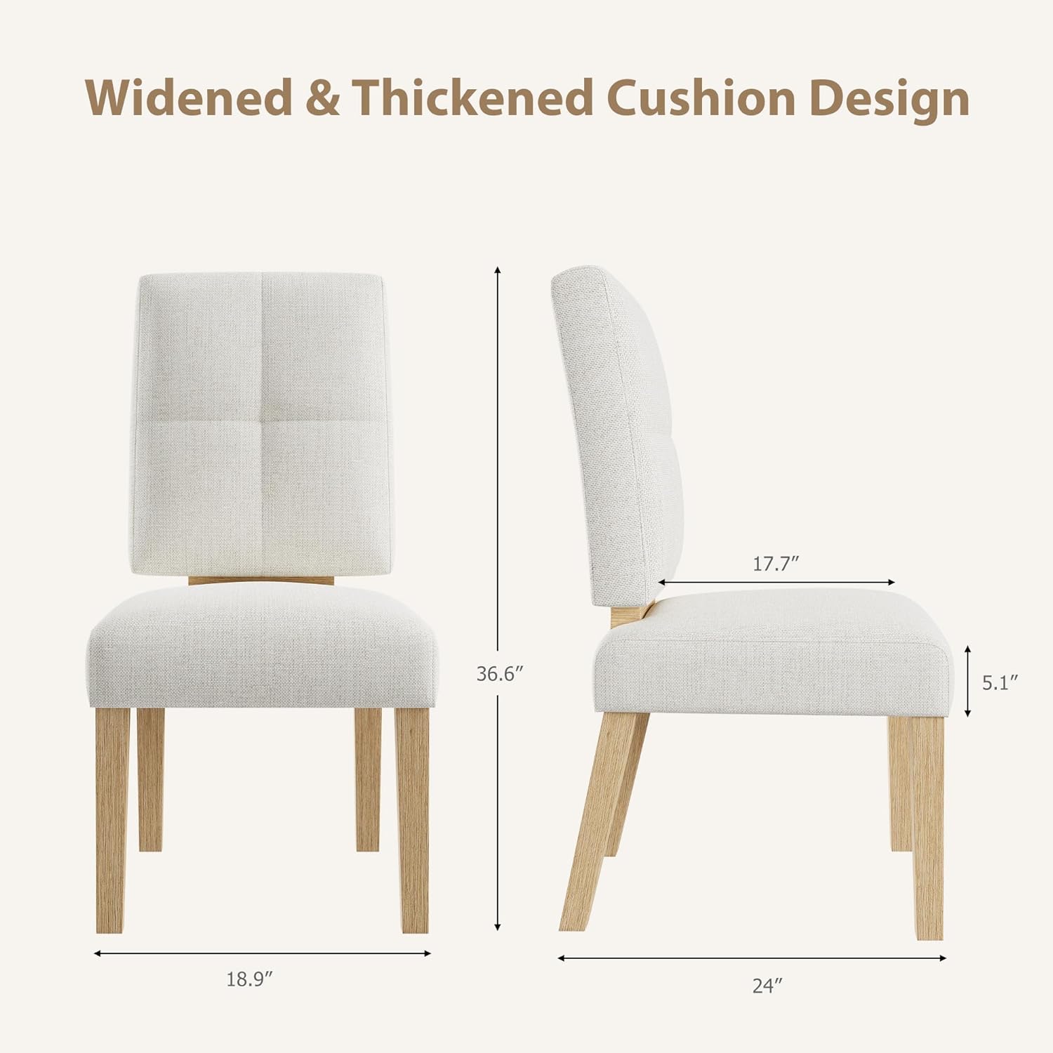 HOMRELEXA Wooden Dining Chairs Set of 4, Dining Room Chairs with Wood Legs, Cloud-Like Cushion & Reinforcement Structure Design for Kitchen/Living Room/Restaurant, Easy Assembly