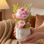 Preserved Real Pink Roses in Ceramic Vase, 7.8" H x 2.6" W, Hand-Arranged, Lasts 1-3 Years, No Water, Home Decor, Birthday Gift for Mom or Wife