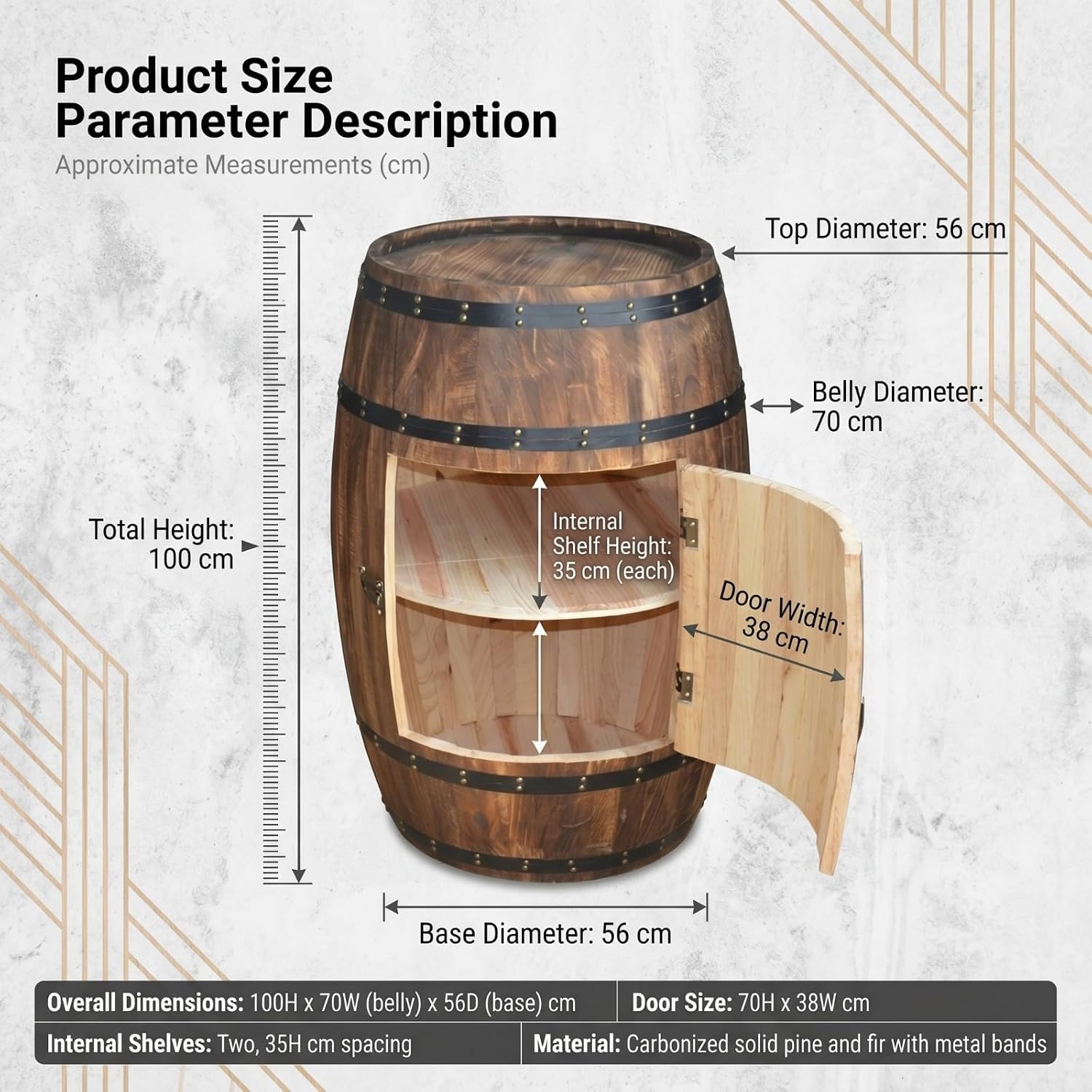 Wooden Whiskey Barrel Table Multi-Functional Wine Barrel Table For Living Room Bedroom Balcony Farmhouse Bar And Rustic Home Decoration With Solid Wood Structure (31.5×18.9×13.8in/80×48×35cm)