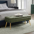 SNOWDROP 40" Upholstered Storage Bench – Vintage Olive Green End of Bed Bench with Gold Metal Legs, Button-Tufted Modern Faux Leather Ottoman Bench for Bedroom, Entryway & Living Room