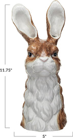 Creative Co-Op Hand-Painted Decorative Stoneware Rabbit Vase, Brown and White
